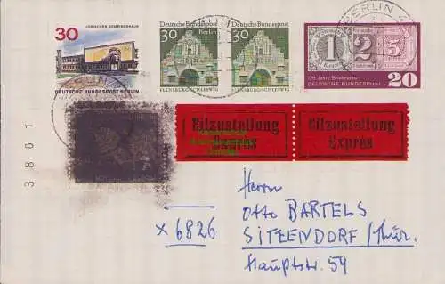 B15230 Brief Westberlin 1966 Postkrieg Vertriebenenmarke schwarz übermalt DDR