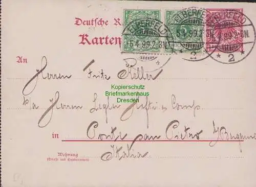 B15227 DR Ganzsache Kartenbrief Elberfeld 1899 nach Italien Ponte San Pietro bei