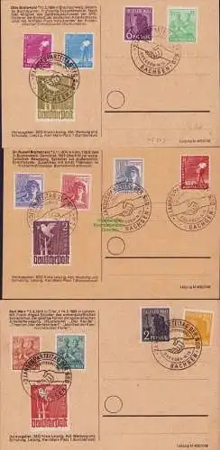 B15223 3x Gedenkkarte Alliierte Besetzung 1947 aptierter Stempel "BU" entfernt