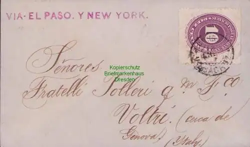 B15206 Mexico Ganzsache 1887 nach Voltri Genova Italia via El Paso New York