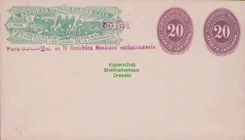 B15203 Mexico Ganzsache um 1890 Republica Mexicana Express Wells Fargo Cia.