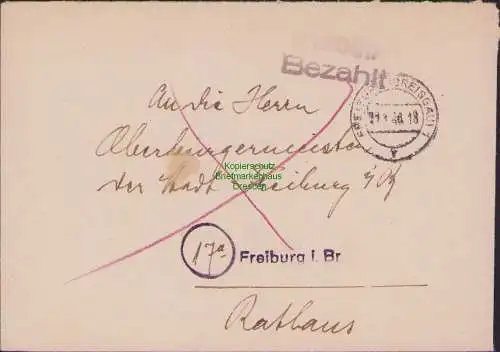 B15350 Gebühr bezahlt französische Zone Freiburg im Breisgau 1946 Ortsbrief