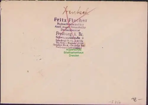 B15350 Gebühr bezahlt französische Zone Freiburg im Breisgau 1946 Ortsbrief