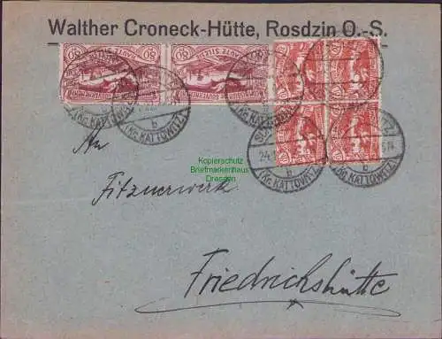 B15385 Brief Oberschlesien 1922 Walther Croneck Hütte Rosdzien O.-S. Schoppinitz