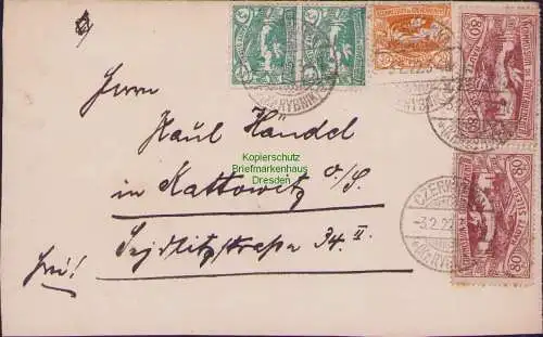 B15372 Brief Oberschlesien Czerwionka Kr. Rybnik 1922 nach Kattowitz
