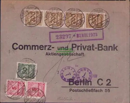 B15363 Fernbrief Deutsches Reich 1923 ex 314 - 323 A Novemberbrief Hochinflation