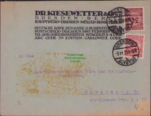 B15362 Ortsbrief DR Deutsches Reich 1923 318 A 320 Novemberbrief Hochinflation