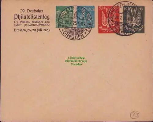 B15356 Privatganzsache Deutsches Reich 1923 Philatelistentag Dresden blanko SST