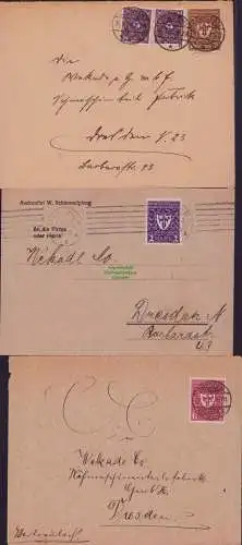 B15354 3x Brief Deutsche Gewerbeschau München 199 200 203 nach Dresden 1922