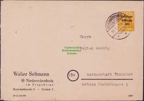 B15352 SBZ Brief 191 EF Niederwürschnitz 11.3.49 nach Lutherstadt Eisleben
