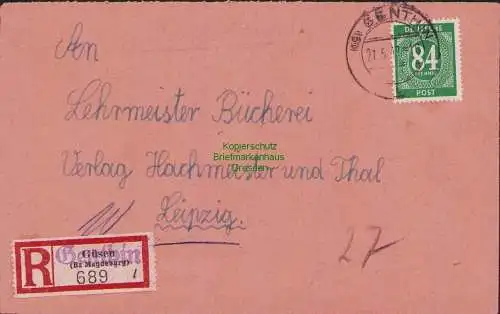 B15346 Brief Alliierte Besetzung 1947 Not-R-Zettel Genthin ü. Güsen Bz Magdeburg