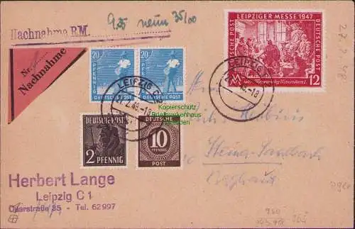 B15343 Brief Alliierte Besetzung Nachnahme Leipzig 1948
