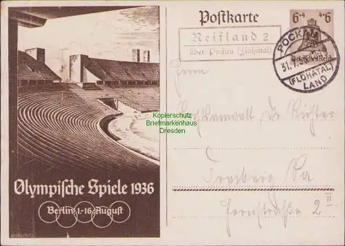 B15336 GS DR Olympische Spiele Berlin 1936 Landpoststempel Reifland über Pockau