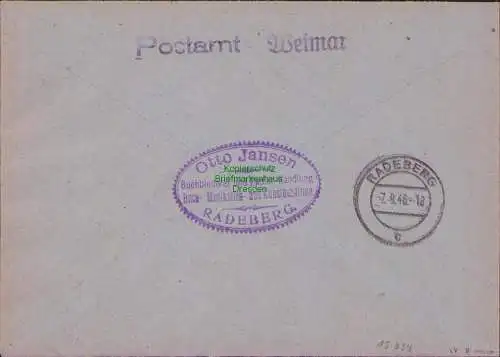B15334 SBZ Brief Weimar 1946 Thüringen Block 3 A gepr. Ströh BPP überg