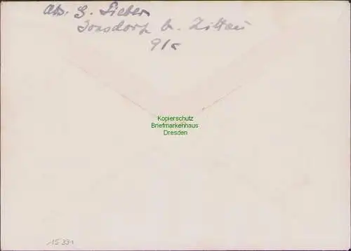 B15331 Brief Ostsachsen 1945 Notstempel Jonsdorf über Zittau im Kreis