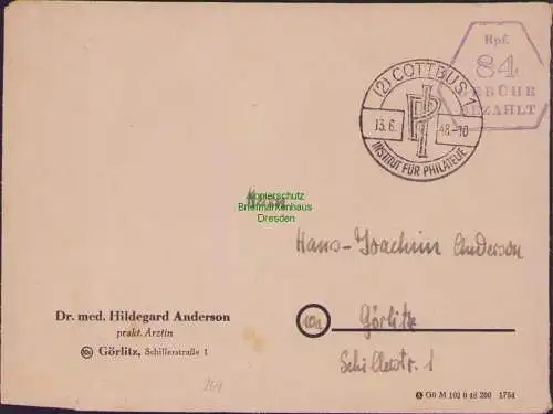 B15329 SBZ 1948 Brief Cottbus Institut für Philatelie + Rpf. 84 Gebühr bezahlt