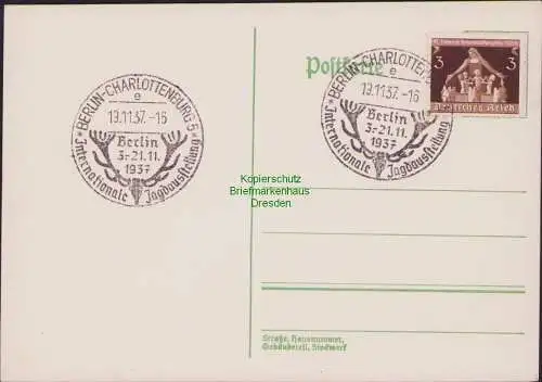 B15323 DR Deutsches Reich 1937 Erinnerungskarte SST Berlin Int. Jagdausstellung