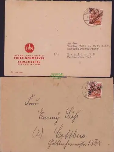 B15319 SBZ Handstempel Bezirk 41 Crimmitschau 8.7.48 Flöha 2.7.1948