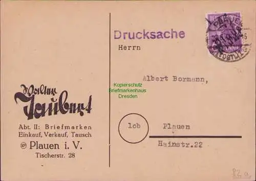 B15318 SBZ Handstempel Bezirk 41 Plauen Postkarte 29.6.48 1948 gepr. Böheim BPP