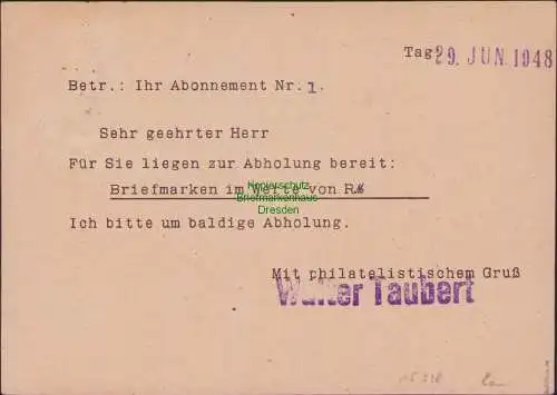 B15318 SBZ Handstempel Bezirk 41 Plauen Postkarte 29.6.48 1948 gepr. Böheim BPP
