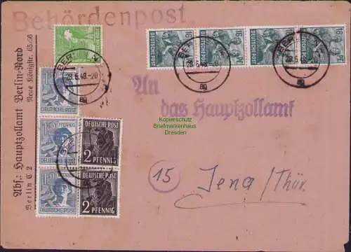 B15317 SBZ Brief Zehnfach Frankatur Berlin N4 28.6.48 an Hauptzollamt Jena