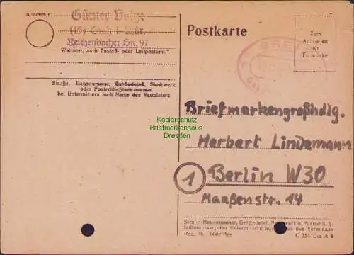 B15315 SBZ Gebühr bezahlt Postkarte Greiz 1948