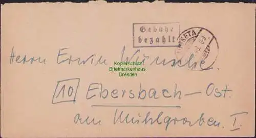 B15309 Brief Gebühr bezahlt Jocketa 1946 nach Ebersbach Ost