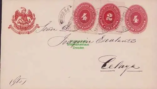 B15200 Mexiko Ganzsache 4 Centavo rot 1893 Mexico + gleichfarbige Marke + 2 C.