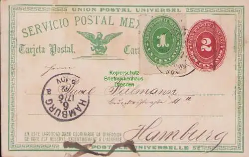 B15196 Mexiko Ganzsache 2 Centavo rot um 1893 nach Hamburg