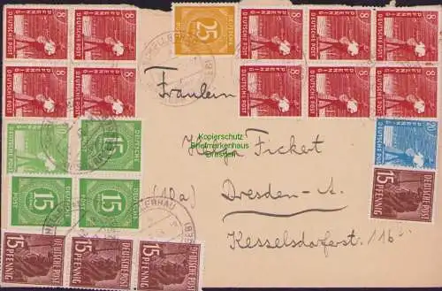 B15174 SBZ Brief Zehnfach Währungsreform Schellerhau über Kipsdorf 26.6.48 1948