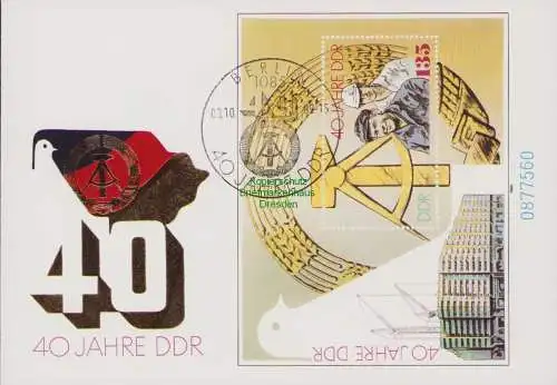 B15168 DDR 1989 FDC Block 100 40 Jahre Deutsche Demokratische Republik