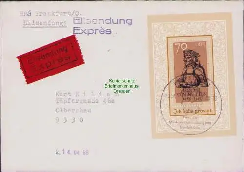 B15164 DDR 1988 Brief 500. Geburtstag von Ulrich von Hutten 3167 Bl. 93 Eilbrief