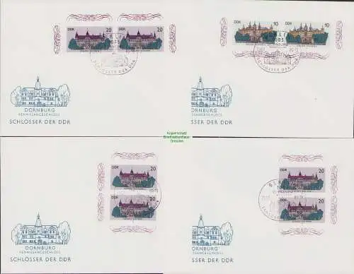 B15161 DDR 1986 4x FDC geteilte Kleinbögen 3032 3033  Schlösser Schwerin Güstow