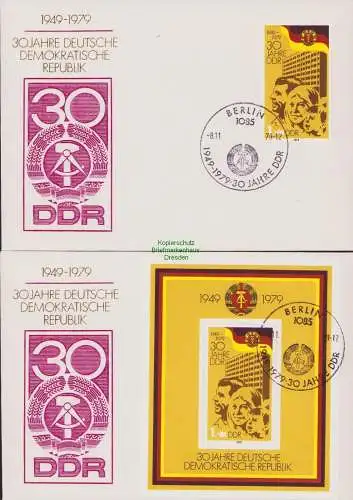 B15150 2x Brief DDR 1979 2462 Block 56 30 Jahre DDR