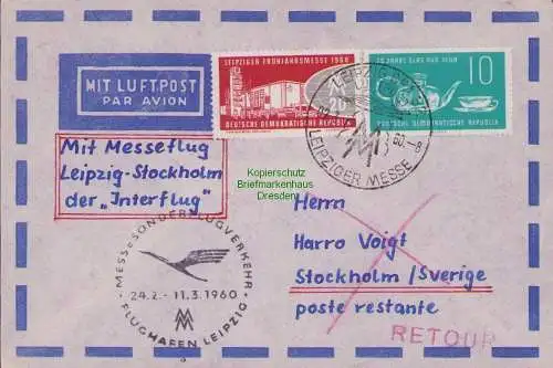 B15134 Brief DDR 1960 Messesonderflugverkehr Interflug Leipzig Stockholm