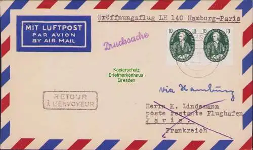 B15130 Brief DDR 1957 Mit Luftpost Eröffnungsflug LH 140 Hamburg - Paris