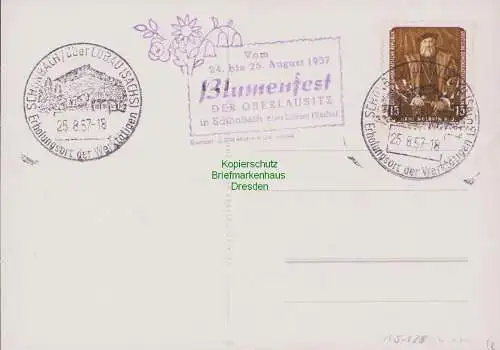 B15128 DDR Postkarte 1957 Schönbach über Löbau Blumenfest Oberlausitz