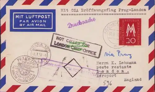 B15126 Brief DDR 1957 Mit Luftpost CSA Eröffnungsflug Prag - London