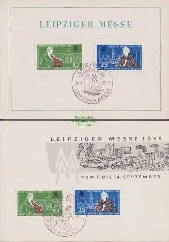B15122 2x DDR Gedenkblatt Karte Leipziger Herbstmesse Messe 1958