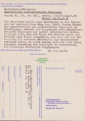 B15117 DDR Postkarte Volksbuchhandel Cottbus bezahlt 22.10.1986 Drucksache