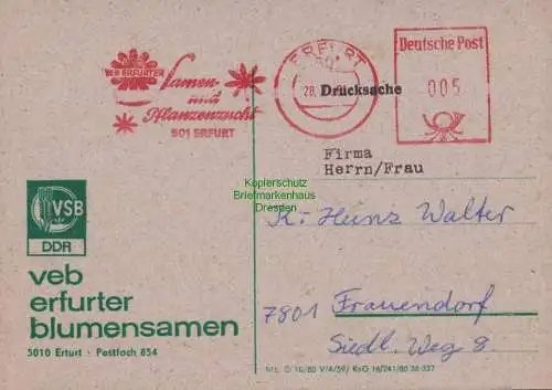 B15116 DDR 2x Postkarte Freistempel 1979 1981 VEB Erfurter Blumensamen Versand