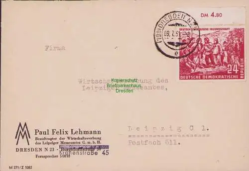 B15108 DDR 287 Fernbrief 1951 Deutsch Chinesische Freundschaft Leipzig Messeamt