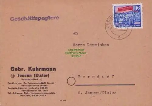 B15101 DDR 347 Brief EF Jessen Elster Geschäftspapiere nach Gorsdorf 1953