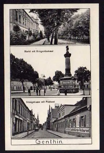 79432 Ansichtskarte Genthin 1917 Königstrasse Postamt Kriegerdenkmal Bismarckstrasse