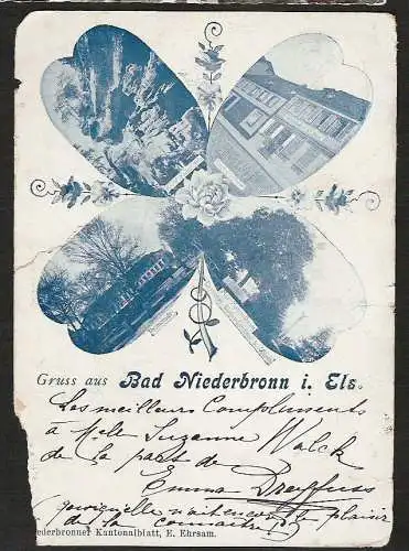21771 AK Bad Niederbronn Elsaß 1900 Kleeblattkarte Falkenstein Wörth