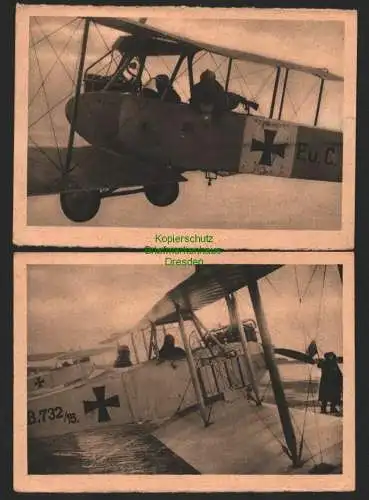 142751 2 Ansichtskarte Flugzeug Doppeldecker 1934 in einer deutschen Fliegerschule