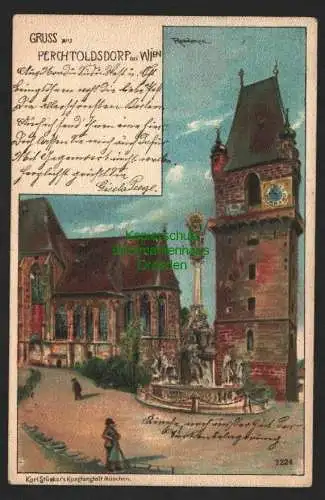 140303 Ansichtskarte Perchtoldsdorf bei Wien Litho 1900 Wehrturm