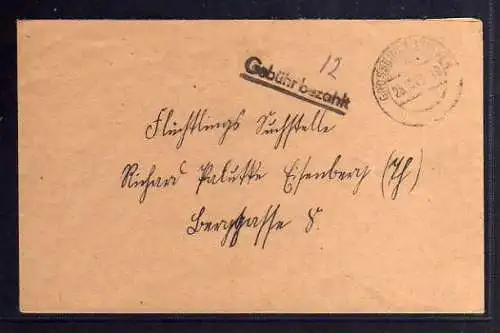 B429 SBZ Brief Gebühr bezahlt 1945 Großenbehringen Kr. Gotha