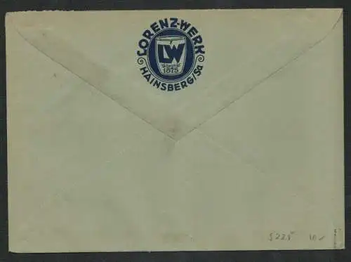 h5225 SBZ Handstempel Bezirk 14 Brief Hainsberg 25.6. Lorenz Werk