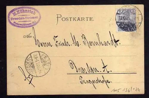 115136 Ansichtskarte Dresden Striesen 1901 Antwort auf Einladung zur Jagd 4 Jäger mit Hund